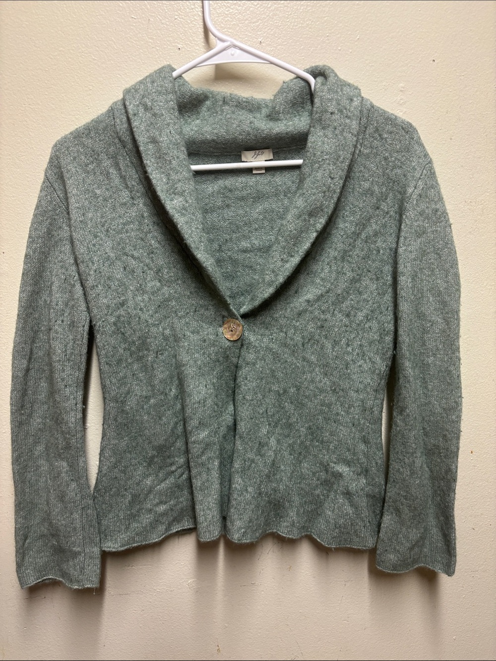 J Jill Lambswool Cashmere Angora Blend Sweater cardigan sage green 1 button Xs w